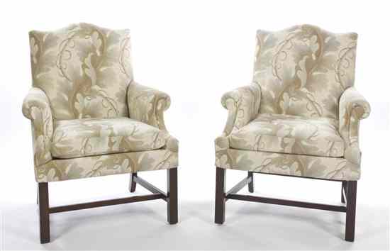 Appraisal: A Pair of Georgian Style Upholstered Armchairs with foliate decorated