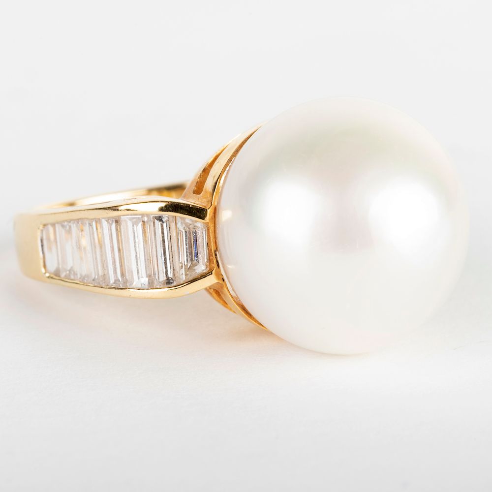 Appraisal: k Gold South Sea Pearl and Diamond Ring k Gold