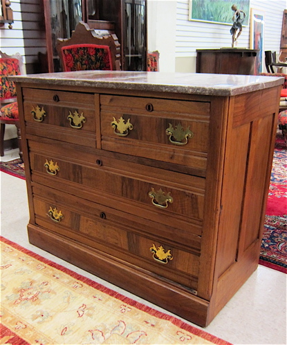 Appraisal: VICTORIAN MARBLE-TOP WALNUT CHEST American c having two small over