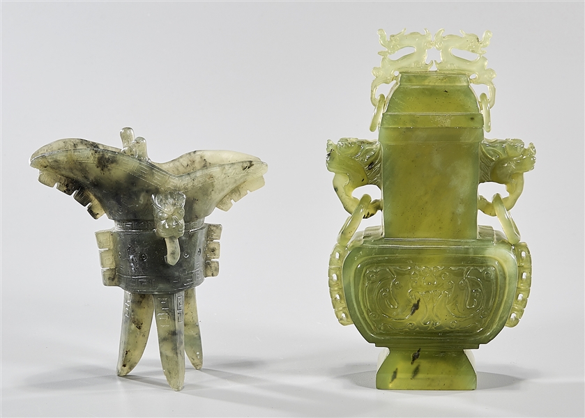 Appraisal: Two Chinese carved hardstone vessels including an archaistic tripod vessel