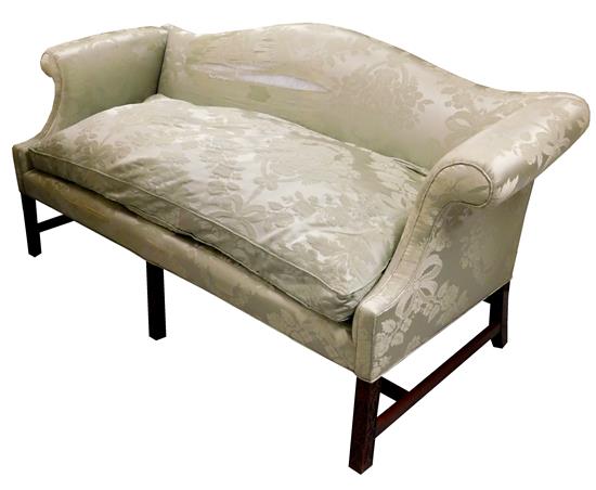 Appraisal: Chippendale style sofa silver sea foam upholstery with beribboned floral