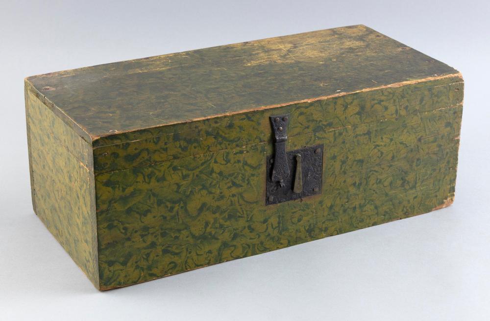 Appraisal: GREEN SPONGE-PAINTED PINE STORAGE BOX NEW ENGLAND TH CENTURY HEIGHT