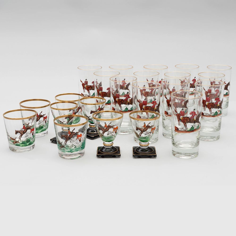 Appraisal: Collection of Twenty-Two Enamel Decorated Hunting Scene Glasses Probably Retailed