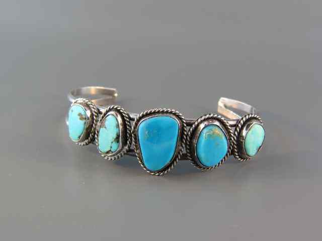 Appraisal: Navajo Indian Turquoise Sterling Bracelet five stones in cuff style