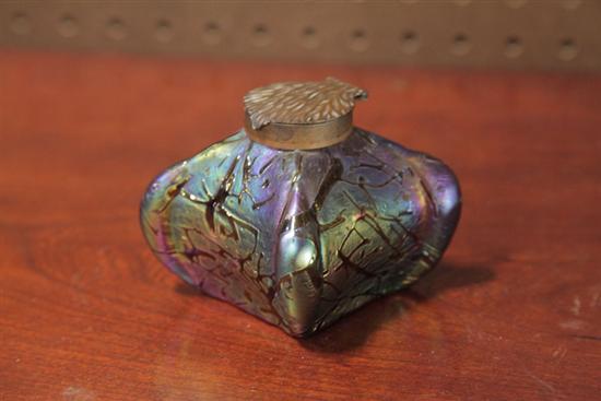 Appraisal: LOETZ INKWELL Purple green and gold iridescent body and foliate