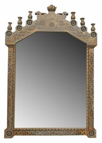 Appraisal: Decorator wall mirror late th c stepped crest surmounted by