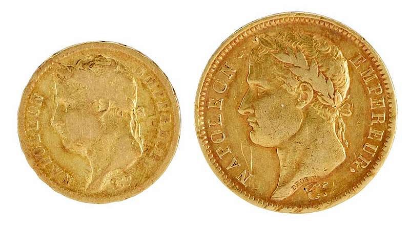 Appraisal: Two Napoleon Gold Coins French each impressed NAPOLEON EMPEREUR EMPIRE