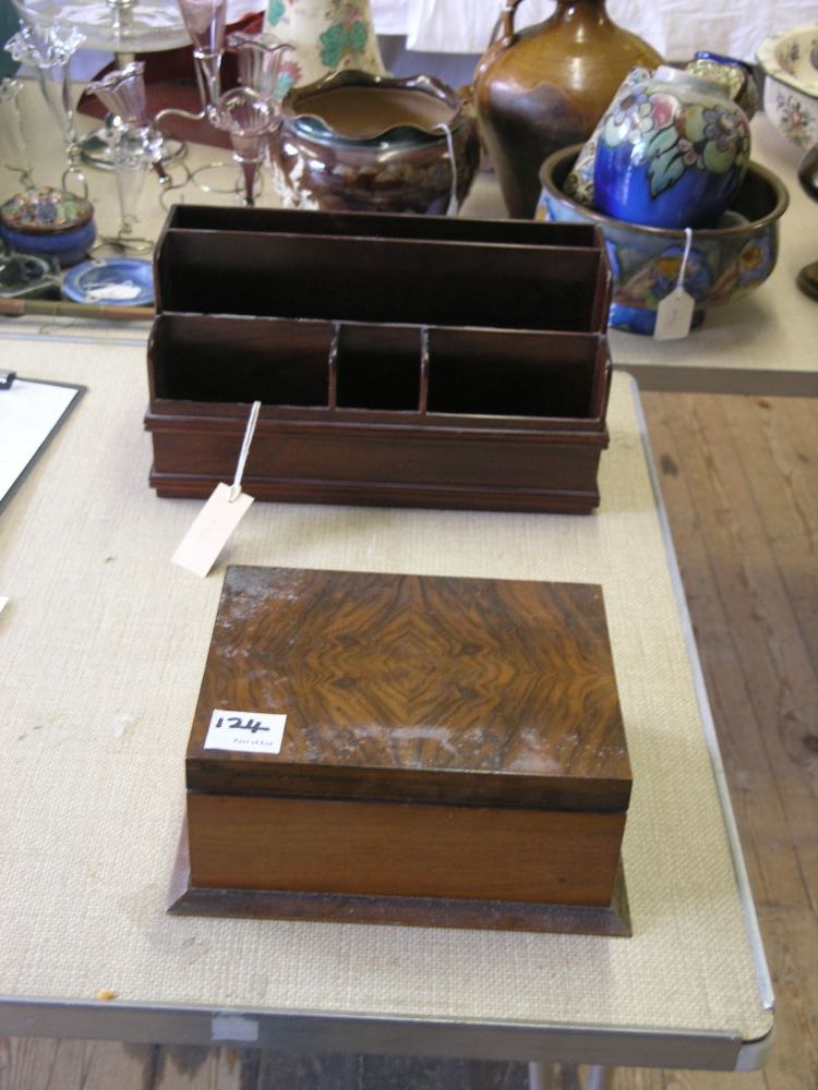 Appraisal: A walnut stationary rack in and a quarter-veneered walnut box