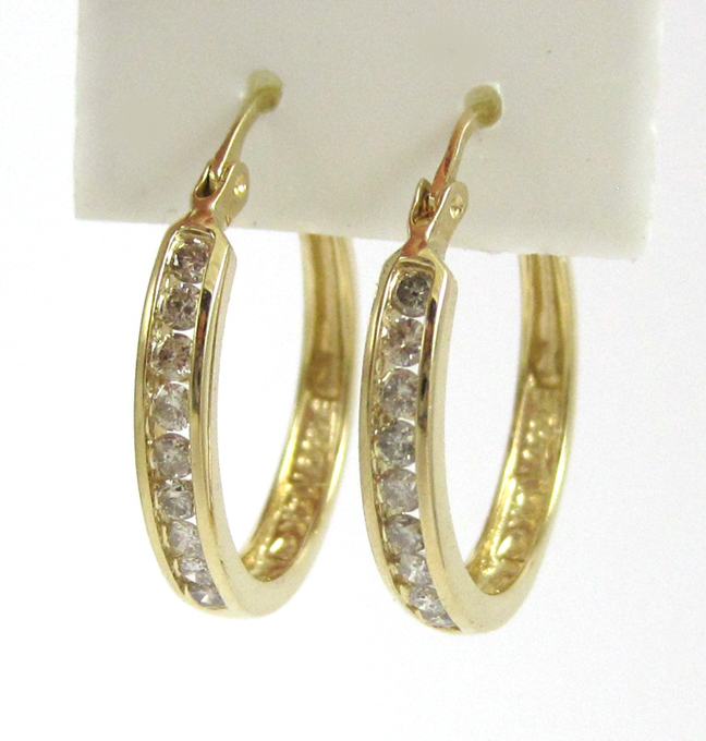 Appraisal: PAIR OF DIAMOND HOOP EARRINGS each k yellow gold set