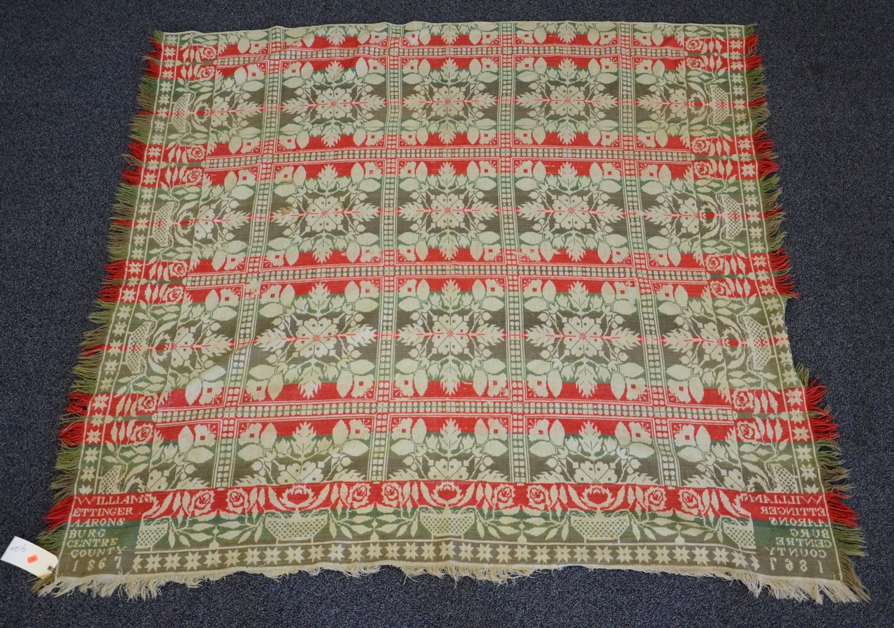 Appraisal: Pennsylvania woven coverlet marked William Ettinger Aaronsburg Centre County dated