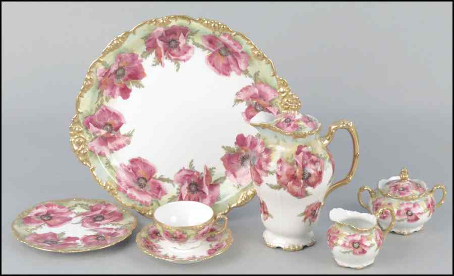 Appraisal: JEAN POUYAT LIMOGES PAINTED AND GILT PORCELAIN COFFEE SERVICE Comprising