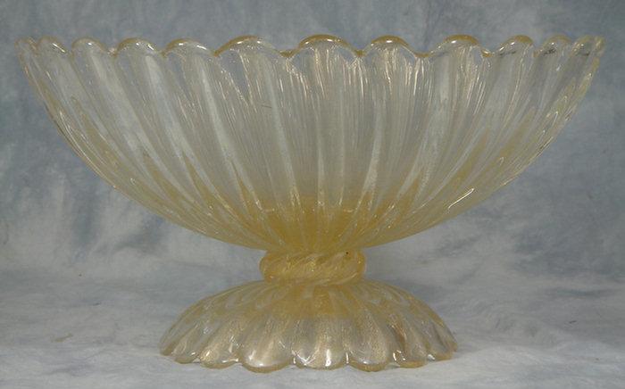 Appraisal: Gold flecked Venetian glass compote ribbed design d Estimate -