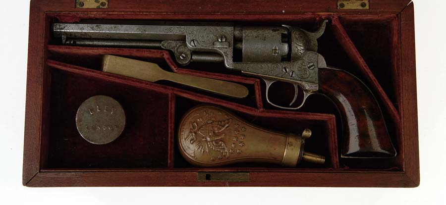 Appraisal: HISTORIC CASED ENGRAVED AND INSCRIBED MODEL POCKET REVOLVER SN A