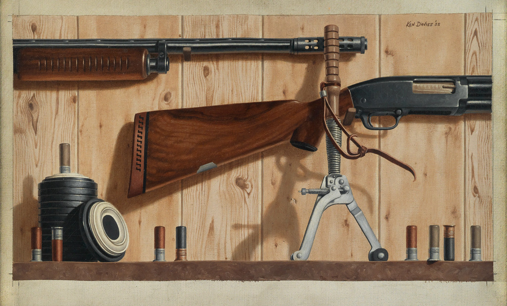 Appraisal: KENNETH DAVIES Guns and Ammo Oil on canvas x mm