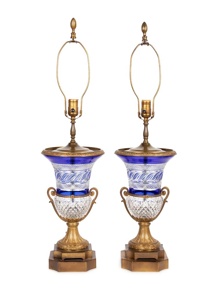 Appraisal: A Pair of French Gilt Bronze Mounted Cut Cobalt and