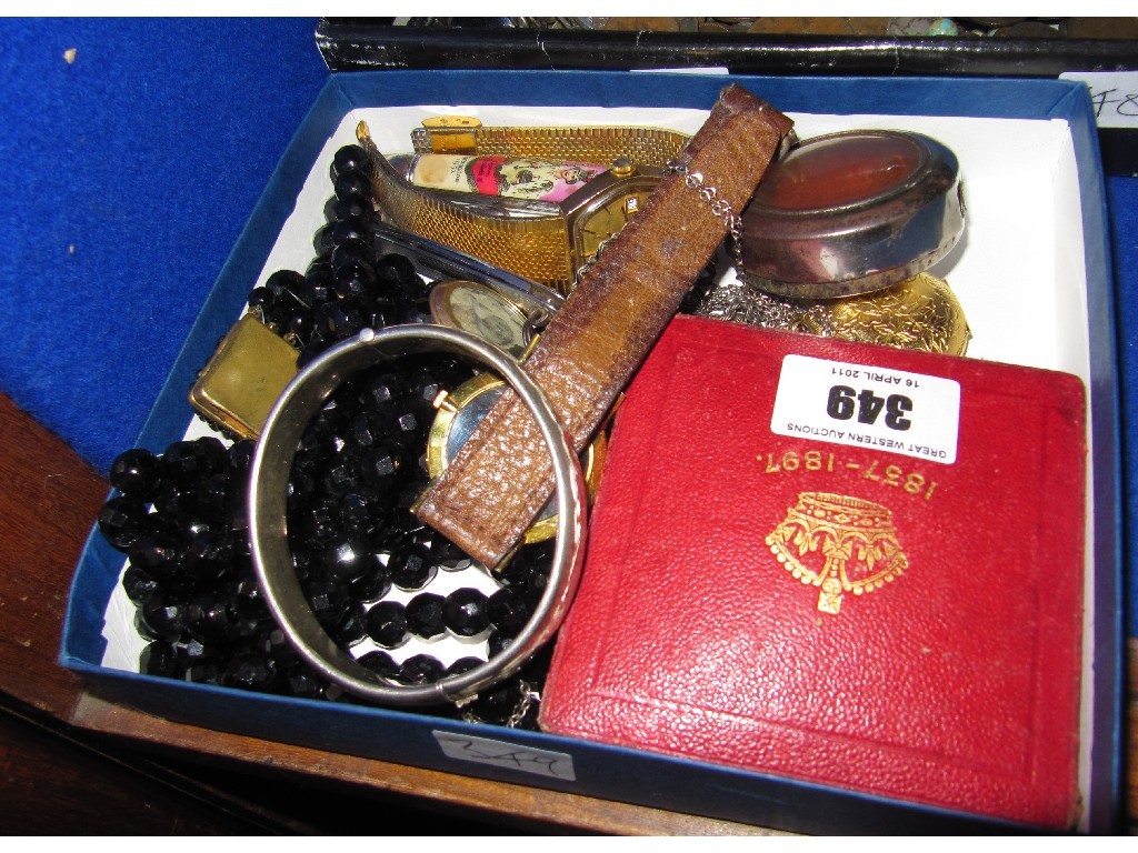 Appraisal: Box of costume jewellery Victorian medallion pocket knife beads etc