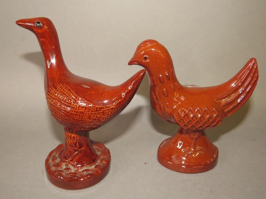 Appraisal: FOLK ART REDWARE BIRD FIGURES BY JAMES C SEAGRAca mid-late