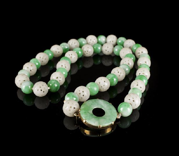 Appraisal: Chinese Two-Color Jadeite Bead Necklace composed of alternating green and