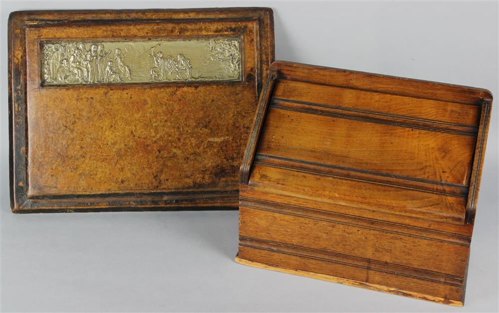 Appraisal: CHESTNUT DESK ORGANIZER ALONG WITH A LEATHER AND BRASS EMBOSSED