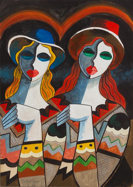 Appraisal: Sale Lot Hug Scheiber Hungarian - Two Women gouache on