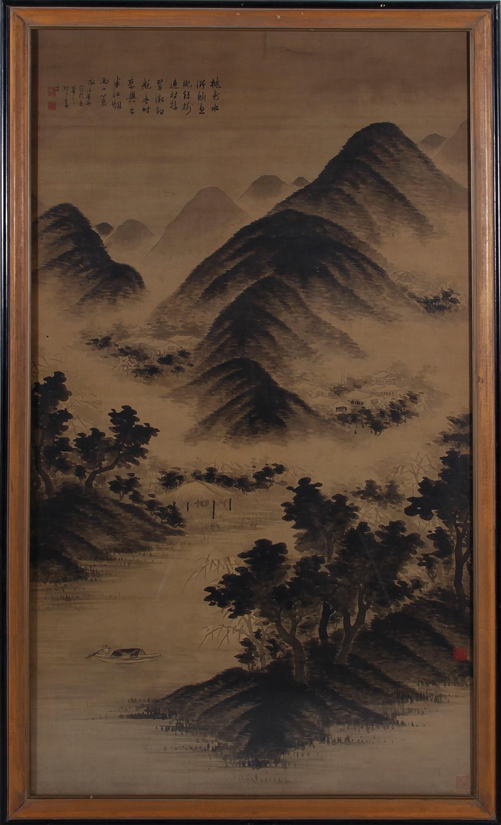 Appraisal: Large Chinese traditional ink drawing late th th century MOUNTAINOUS