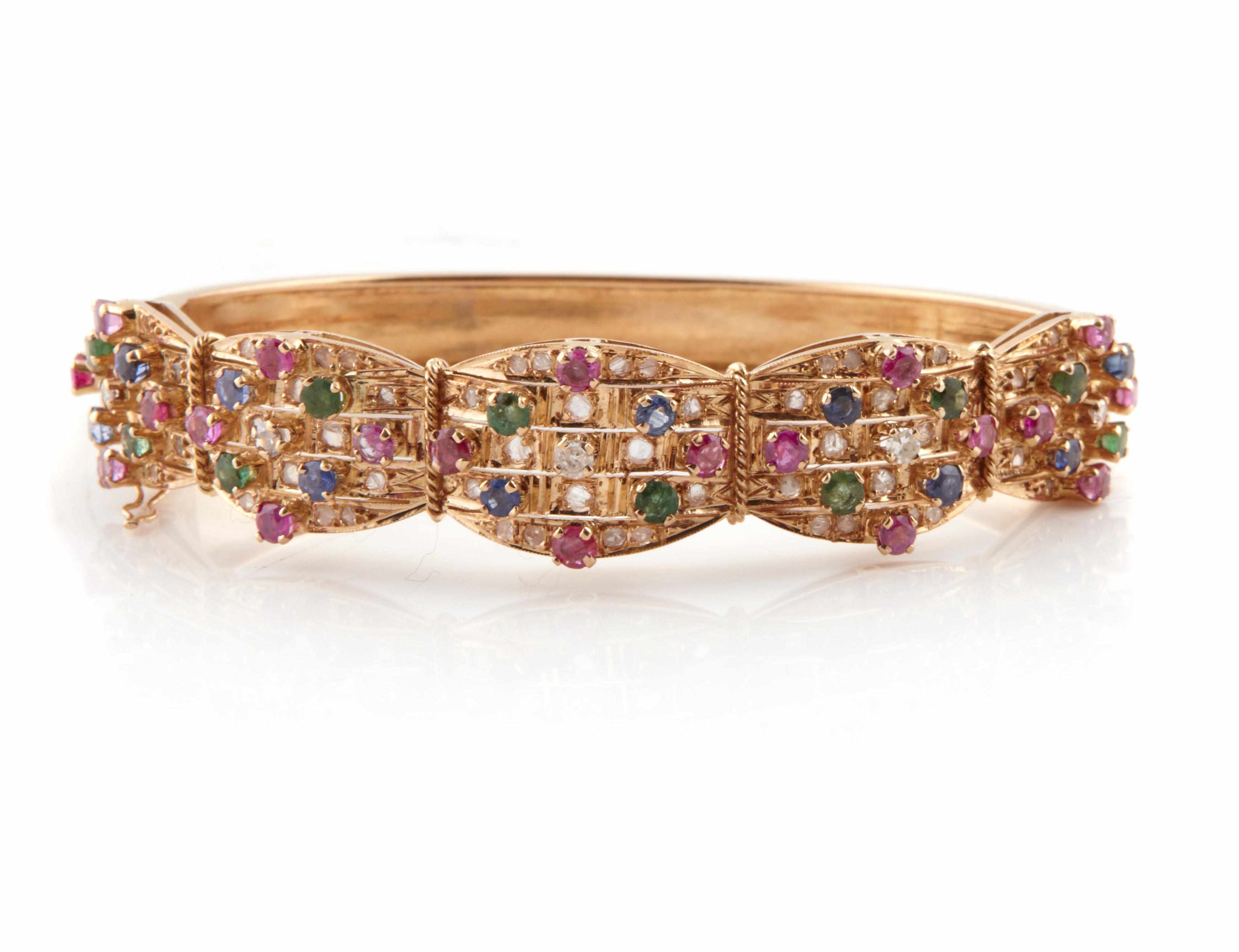 Appraisal: A gem-set diamond and gold bangle diameter in g gross