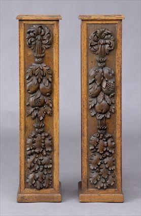 Appraisal: PAIR OF CARVED OAK SQUARE PEDESTALS The front of each