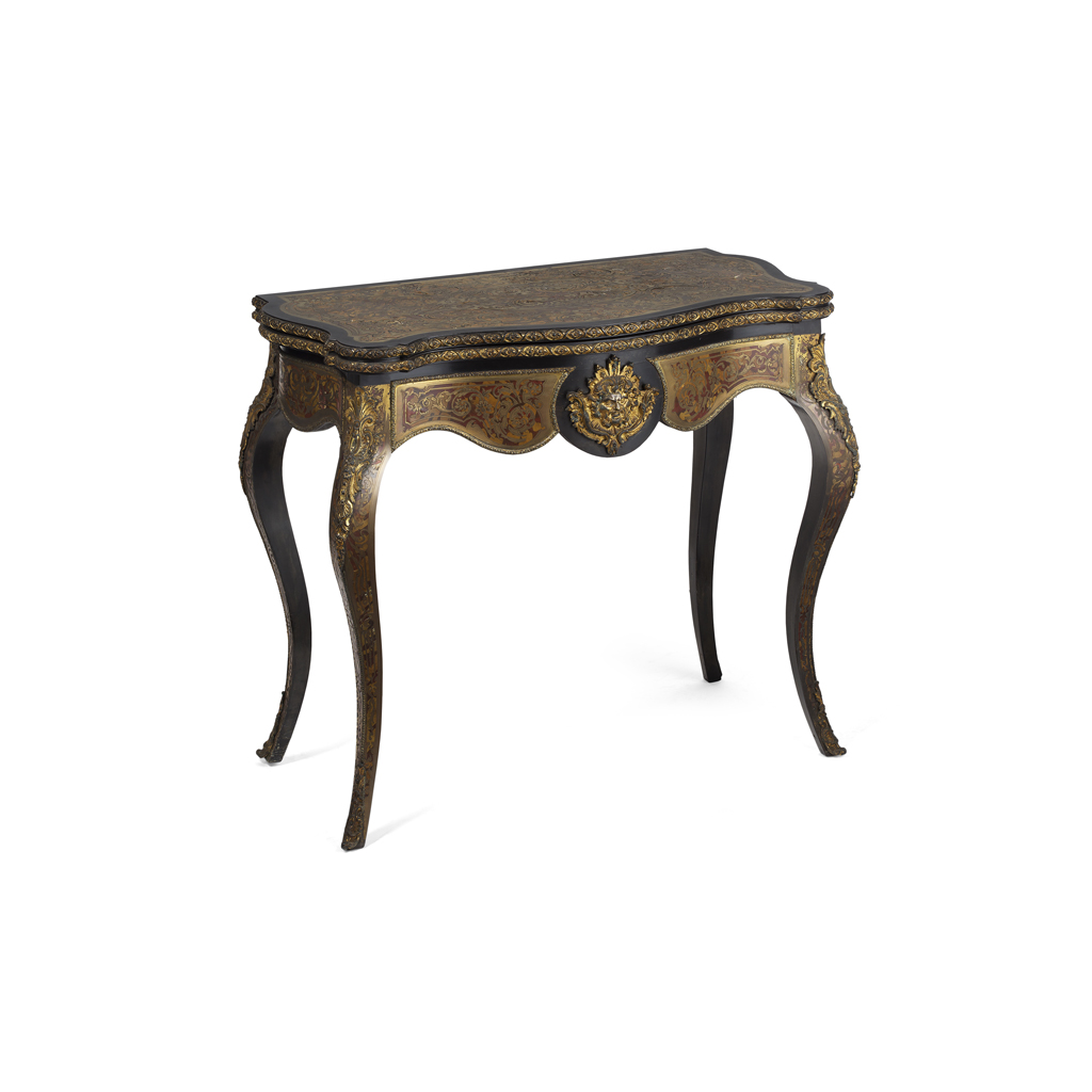 Appraisal: YLOUIS XIV STYLE BOULLE MARQUETRY FOLDOVER CARD TABLE TH CENTURY