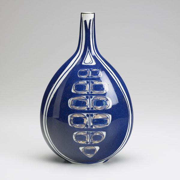 Appraisal: ROYAL COPENHAGEN Tear-shaped ceramic vase with stylized decoration in blue