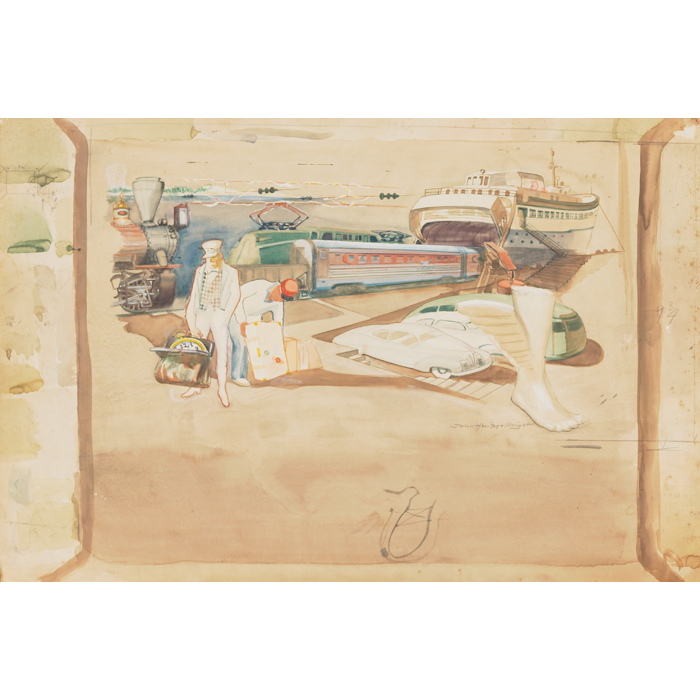 Appraisal: John Heritage Wright American - ''Mural Study '' c watercolor