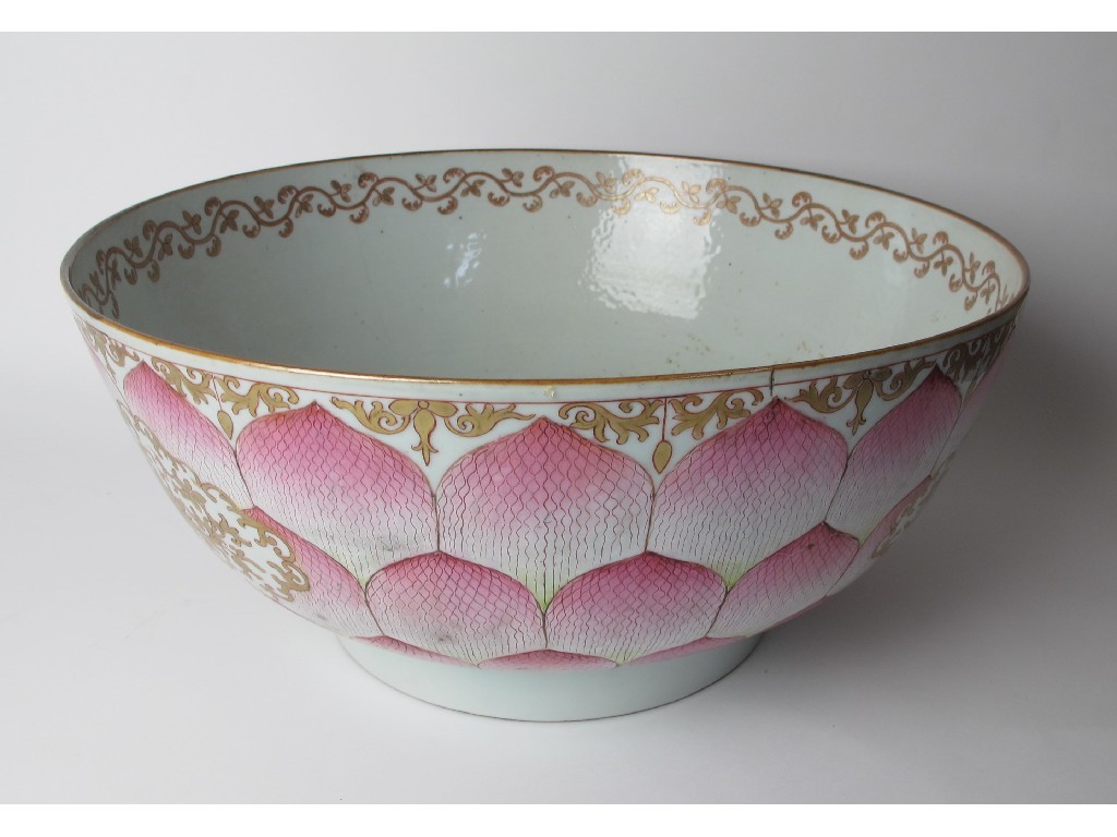 Appraisal: A Chinese export famille rose punch bowl painted with rows