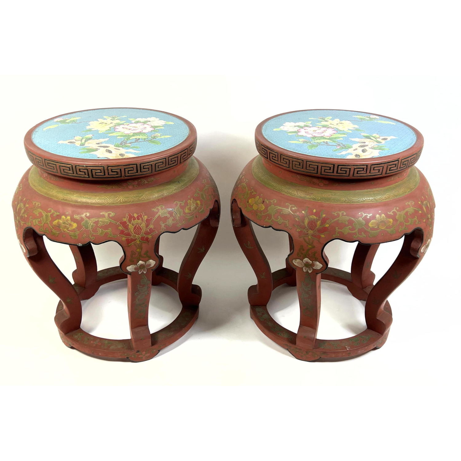 Appraisal: Pair Chinese Cloisonne and Lacquer Plant Stand Tables Dimensions H