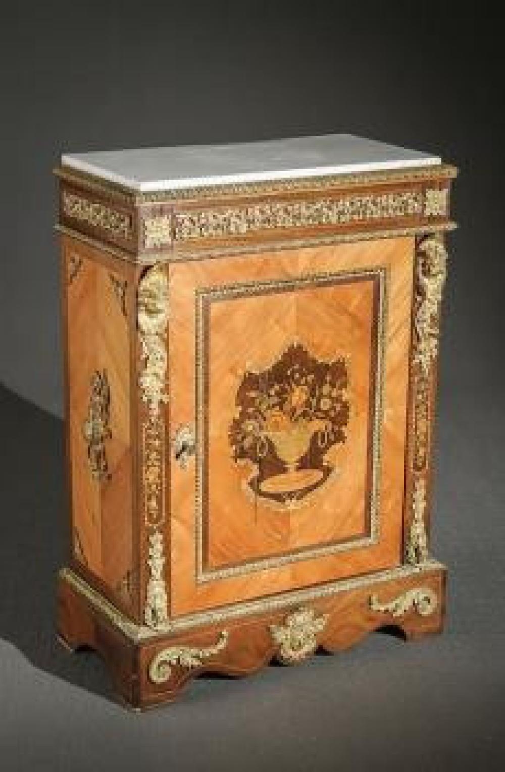 Appraisal: LOUIS XV STYLE ORMOLU MOUNTED COLORED MARQUETRY KINGWOOD AND TULIPWOOD