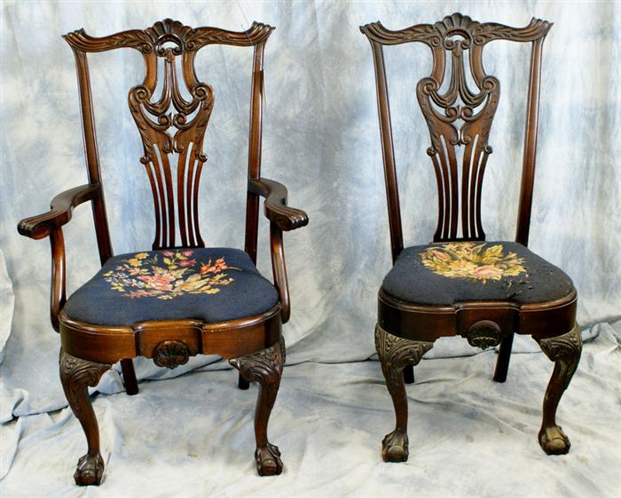 Appraisal: Set of carved mahogany Chippendale style dining room chairs balloon