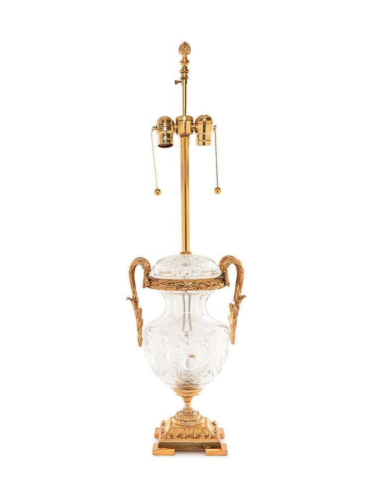 Appraisal: A Gilt Metal and Cut Glass Urn Mounted as a