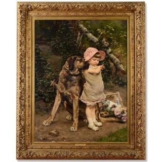 Appraisal: Edgar Farasyn The Artist's Daughter with her Dog oil on