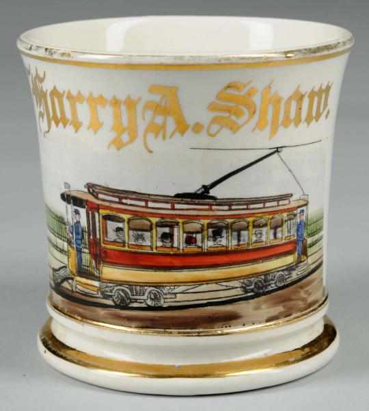 Appraisal: Trolley Car Shaving Mug Description Marked with name Harry A