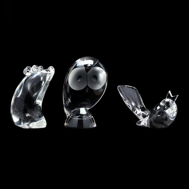 Appraisal: THREE STEUBEN CRYSTAL ANIMALS Including a George Thompson designed song