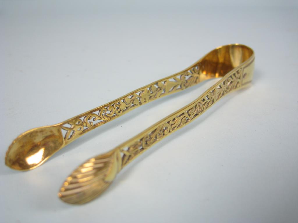 Appraisal: Pair of th Century French silver gilt Sugar Tongs with