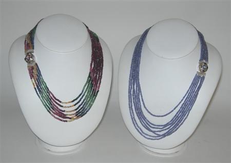 Appraisal: A Tanzanite bead necklace composed of seven rows of small