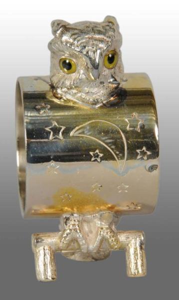 Appraisal: Owl with Glass Eyes Figural Napkin Ring Description Depicts owl