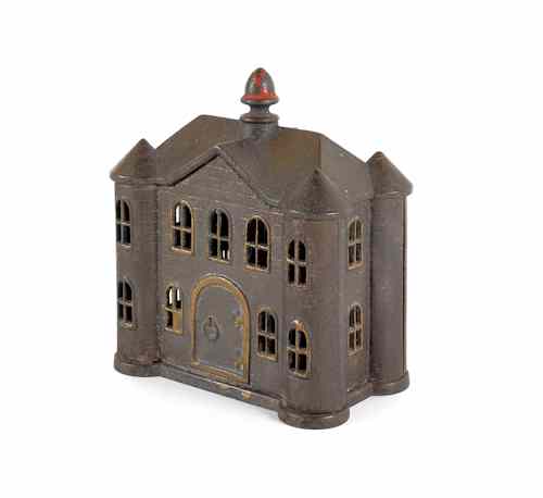 Appraisal: Cast iron painted prison still bank late th c h