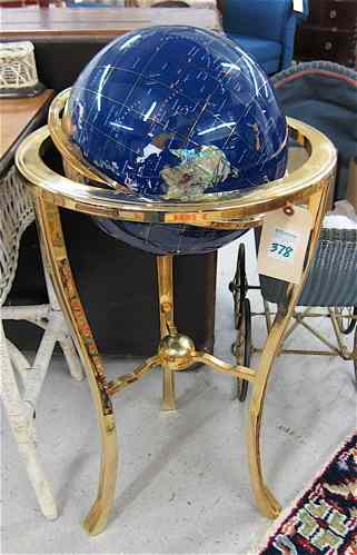 Appraisal: SEMI-PRECIOUS COLOR STONE MOSAIC WORLD GLOBE WITH FLOOR STAND The