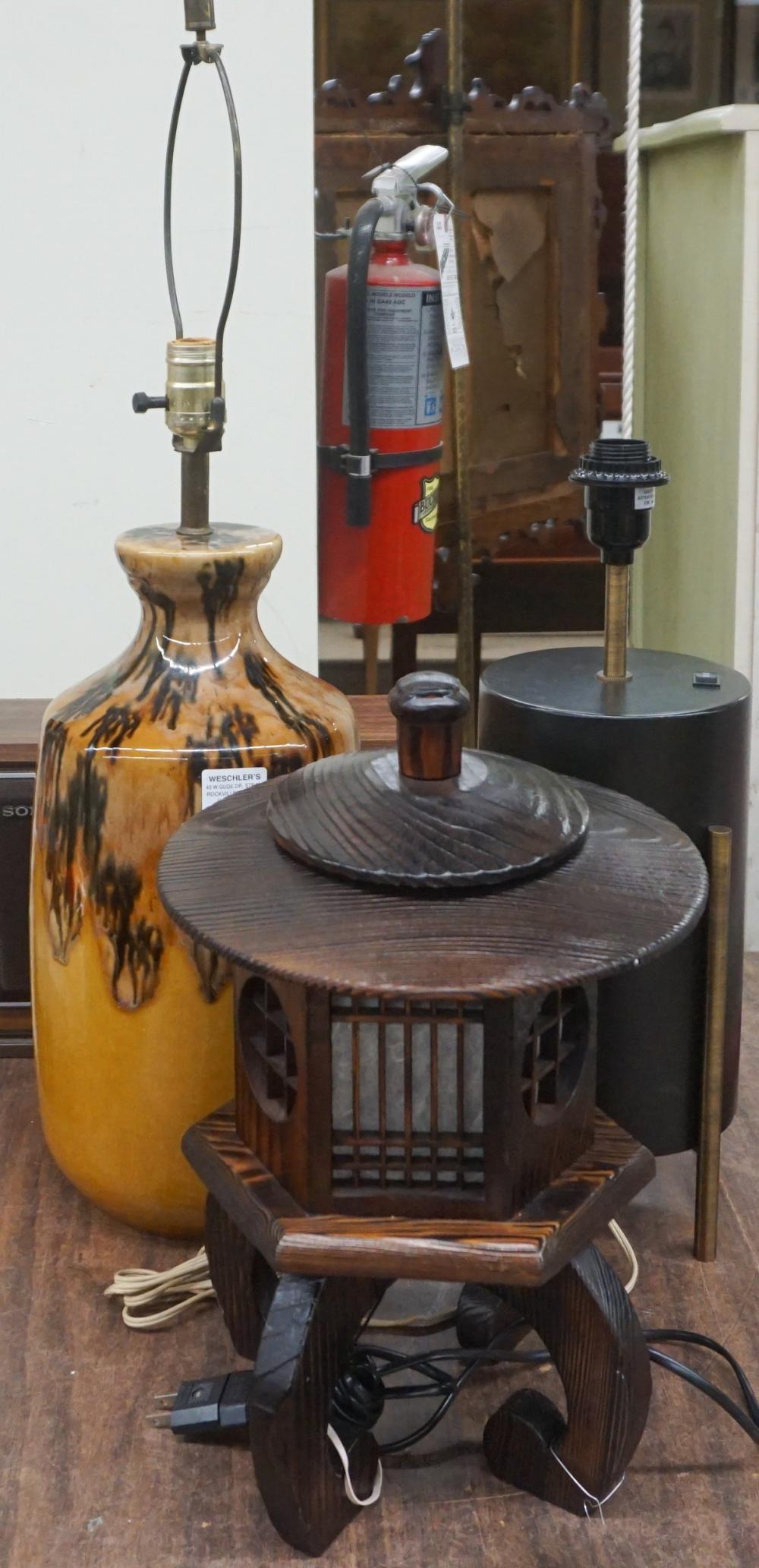 Appraisal: Three Assorted Table Lamps Including Ceramic Enamelled Metal and Wooden