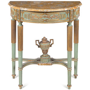 Appraisal: An Italian Neoclassical Style Painted and Parcel Gilt Marble-Top Console