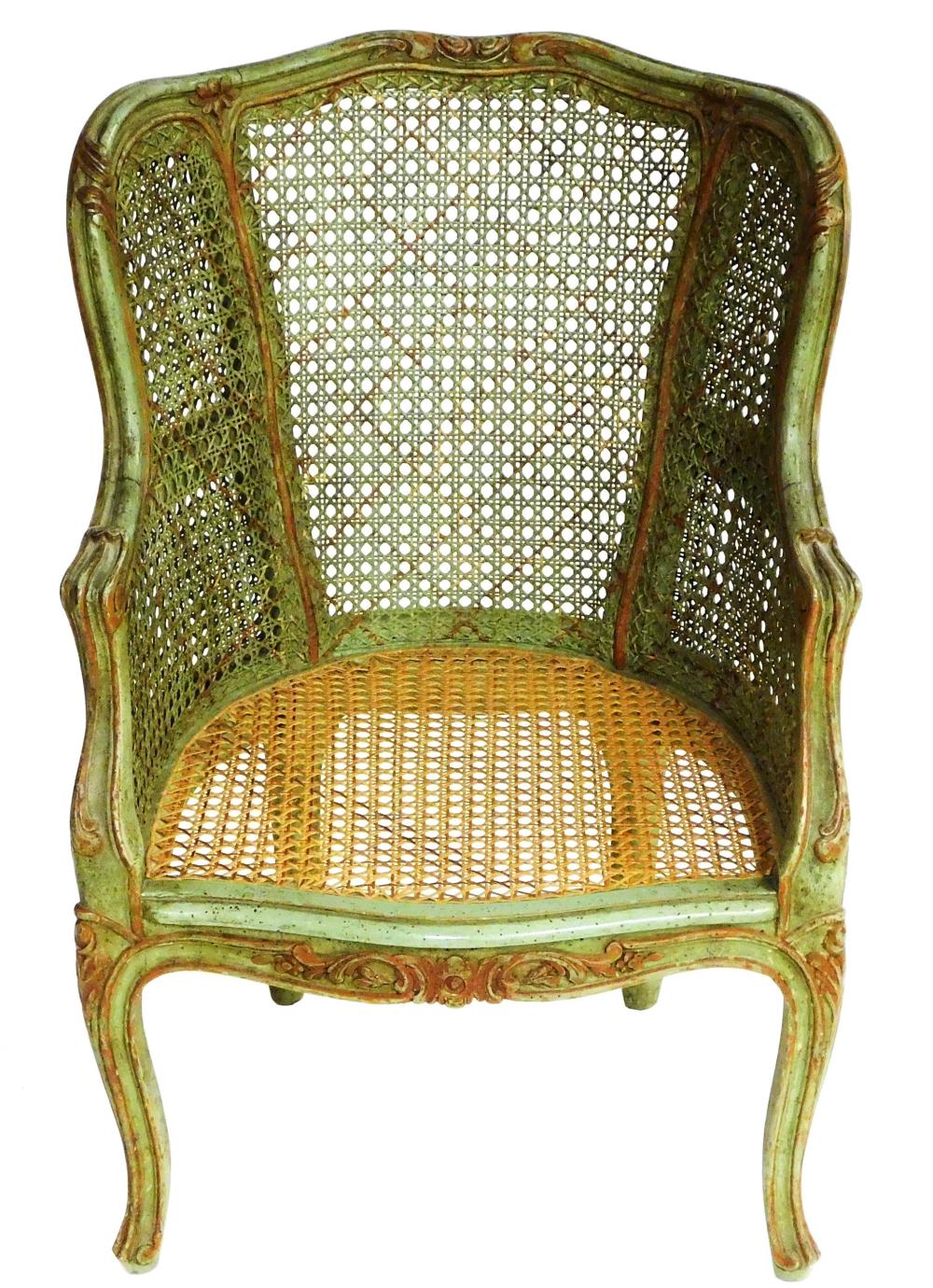 Appraisal: Childs French style chair painted duck-egg finish with intentional distressing