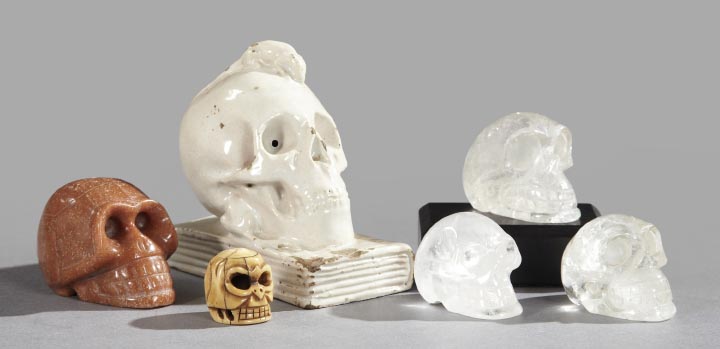 Appraisal: Collection of Six Vanitas Skulls composed of a Continental ecru-glazed