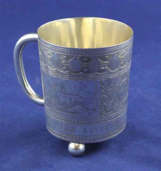 Appraisal: A Victorian Scottish silver christening mug of cylindrical form engraved