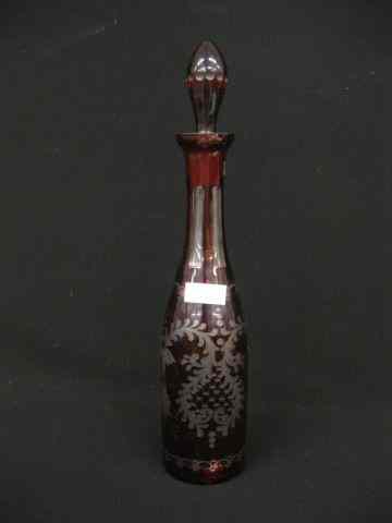 Appraisal: Bohemian Ruby Cut-to-Clear Decanter by Egerman grape vine decor ''