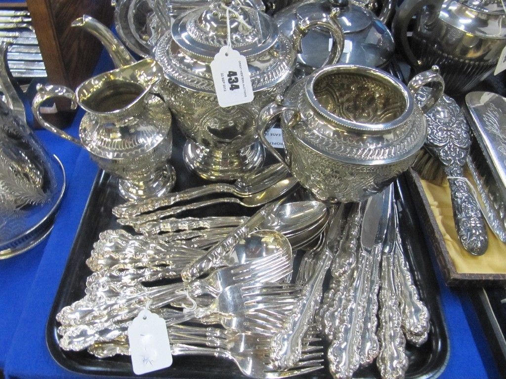 Appraisal: A lot comprising a three piece silver plated tea service